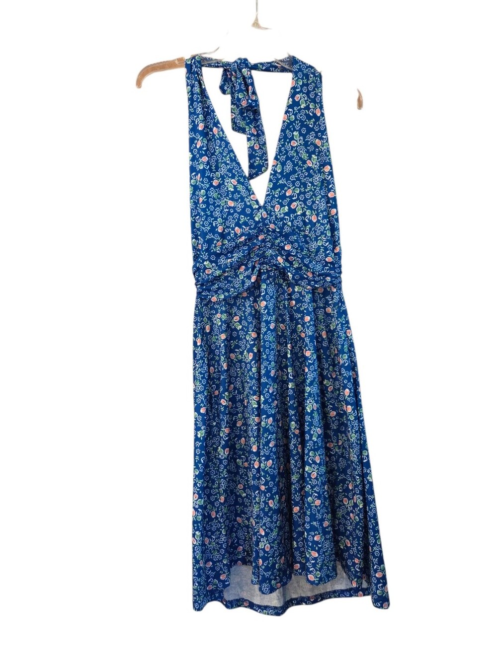 Huhot Blue Floral Halter Dress Beach Vaca Y2K 70"s Size Medium NWT
